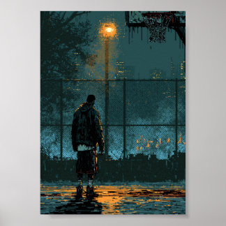 Eenzame Basketbalspeler 's Nachts Poster