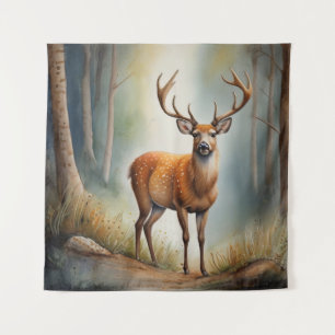Eenzame bok in stille bossen wild dier wandkleed