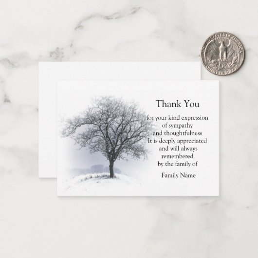 Eenzame boom in de winter bedankt kaart notitiekaartje (Voorkant / Achterkant in situ)
