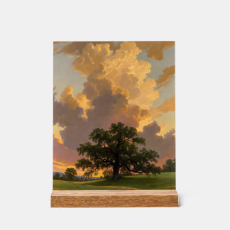Eenzame Boom Onder Gouden Lucht Landschap Kunstpri Acryl Bord