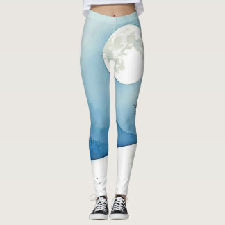 Eenzame Boom: Serene Volle Maan Stilte Kunst Leggings
