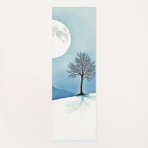 Eenzame Boom: Serene Volle Maan Stilte Kunst Yogamat