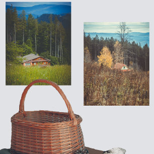 Eenzame boshutten onder de bergen muurkunst sets