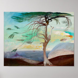 Eenzame cederboom landschapsschilderij poster
