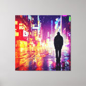 Eenzame cyberpunk in de regen canvas print (Voorkant)