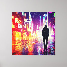 Eenzame cyberpunk in de regen canvas print