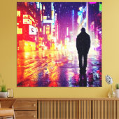 Eenzame cyberpunk in de regen canvas print (Insitu (Woonkamer))