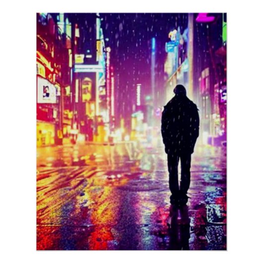 Eenzame cyberpunk in het Poster van de regen (Voorkant)