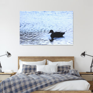 Eenzame eend natuurmeer water rimpelingen fotograf canvas afdruk