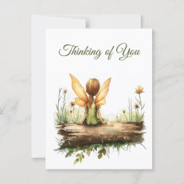 Eenzame fee Zittend op een Log Briefkaart