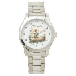 Eenzame fee Zittend op een Log Horloge