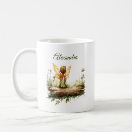 Eenzame fee Zittend op een Log Koffiemok