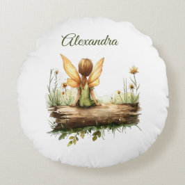 Eenzame fee Zittend op een Log Rond Kussen