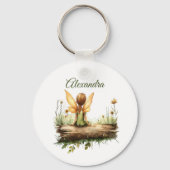 Eenzame fee Zittend op een Log Sleutelhanger (Voorkant)