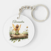 Eenzame fee Zittend op een Log Sleutelhanger (Achterkant)