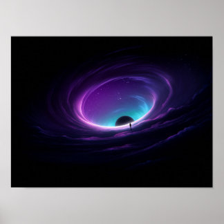 Eenzame figuur aan de rand van de paarse kosmische poster