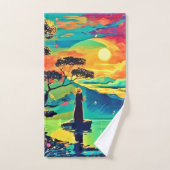 Eenzame figuur bij zonsondergang bad handdoek (Handdoek)