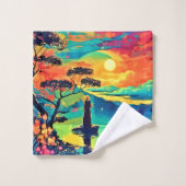 Eenzame figuur bij zonsondergang bad handdoek (Wasdoekje)