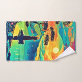 Eenzame figuur bij zonsondergang bad handdoek (Handdoek)