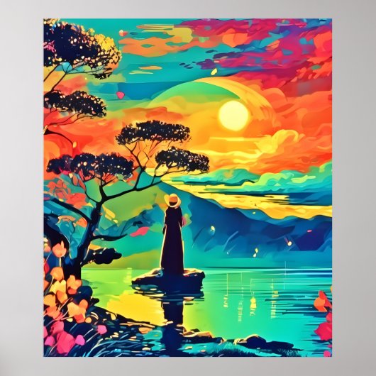 Eenzame figuur bij zonsondergang poster (Voorkant)