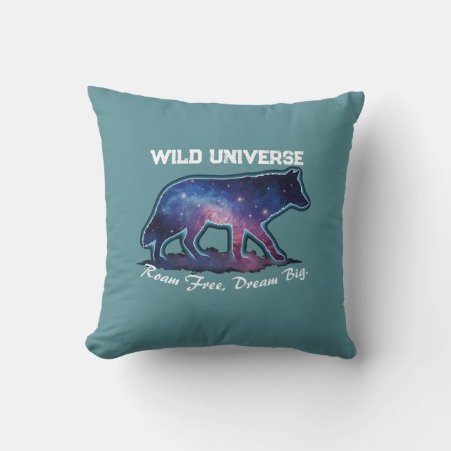 Eenzame Galaxy Wolf Silhouet (wild heelal) Kussen (Voorkant)