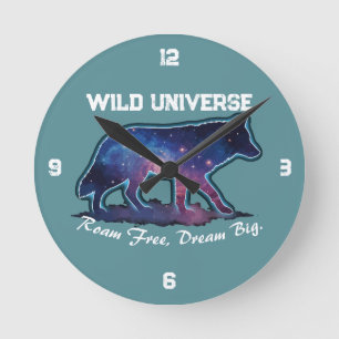 Eenzame Galaxy Wolf Silhouet (wild heelal) - Ronde Klok