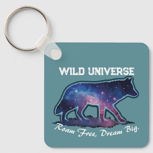 Eenzame Galaxy Wolf Silhouet (wild heelal) Sleutelhanger (Voorkant)