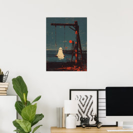 Eenzame Geest op de Schommel bij de Zee Poster