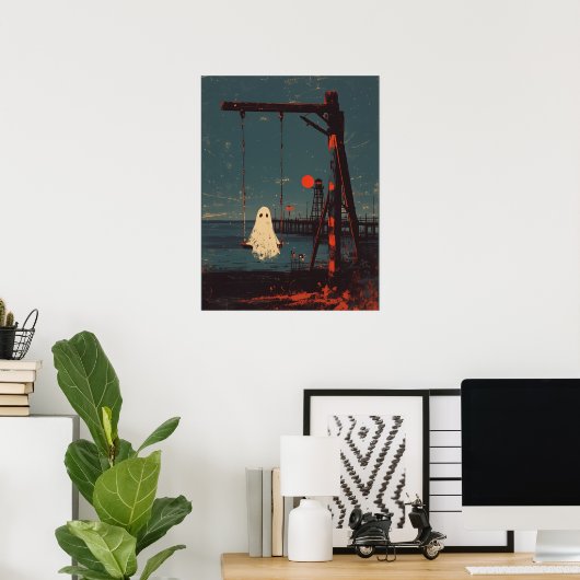 Eenzame Geest op de Schommel bij de Zee Poster (Thuiskantoor)