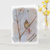 EENZAME KARDINAAL IN EEN BOOM  WENSKAART KAART (Gele Bloem)