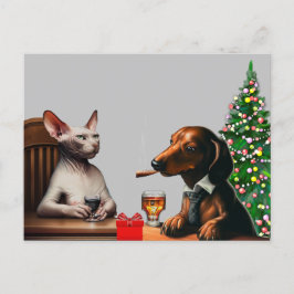 Eenzame kersthond en kat briefkaart