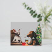 Eenzame kersthond en kat briefkaart (Staand voorkant)