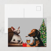 Eenzame kersthond en kat briefkaart (Voorkant / Achterkant)