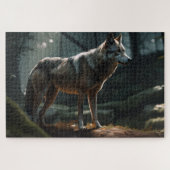 Eenzame Lone Wolf in Dark Forest Jigzaag Puzzle Legpuzzel (Horizontaal)