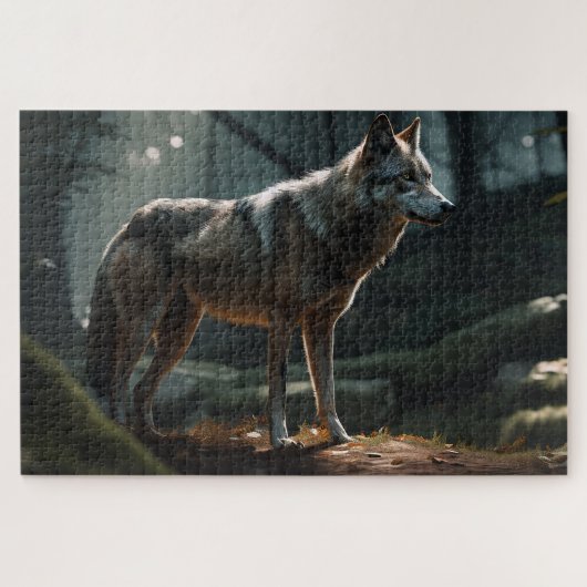 Eenzame Lone Wolf in Dark Forest Jigzaag Puzzle Legpuzzel (Horizontaal)