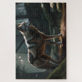 Eenzame Lone Wolf in Dark Forest Jigzaag Puzzle Legpuzzel (Verticaal)