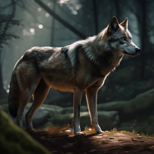 Eenzame Lone Wolf in Dark Forest Jigzaag Puzzle Legpuzzel