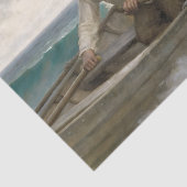 Eenzame Man Roeiboot Oceaanscène Decoupage Tissuepapier (Detail)