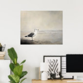 Eenzame meeuw aan de kust poster (Thuiskantoor)