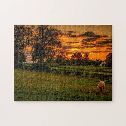 Eenzame paard bij zonsondergang legpuzzel (Horizontaal)
