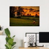 Eenzame paard bij zonsondergang poster (Thuiskantoor)