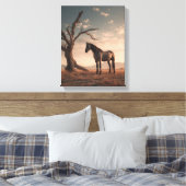 Eenzame Paard Woestijn Boom Zonsondergang Kunst Canvas Afdruk (Insitu (Slaapkamer))