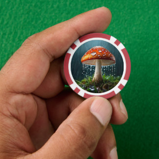 Eenzame paddenstoel in een zware regen poker chips