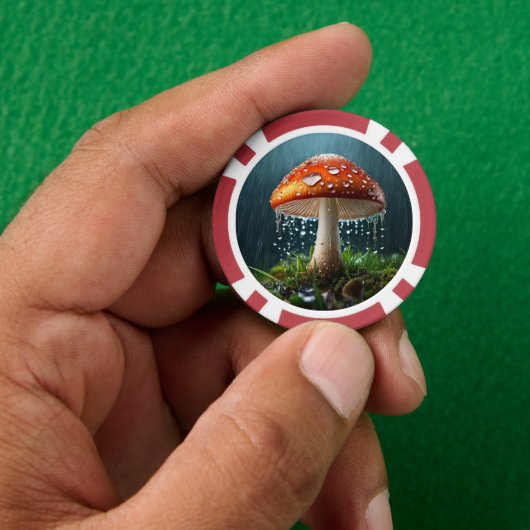 Eenzame paddenstoel in een zware regen poker chips (Hand)