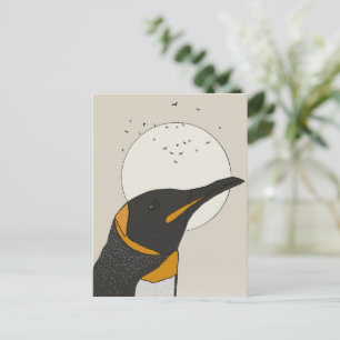 Eenzame Pinguïn Onder de Maan Briefkaart