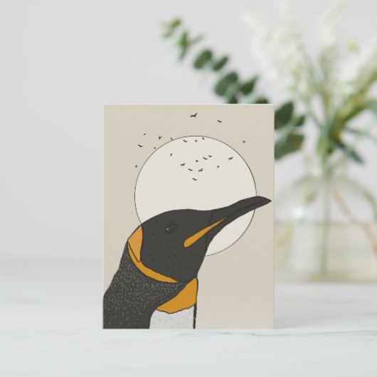 Eenzame Pinguïn Onder de Maan Briefkaart (Staand voorkant)