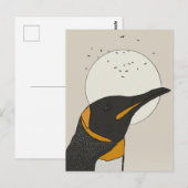 Eenzame Pinguïn Onder de Maan Briefkaart (Voorkant / Achterkant)