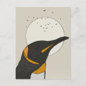 Eenzame Pinguïn Onder de Maan Briefkaart (Voorkant)