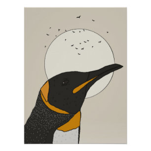 Eenzame Pinguïn Onder de Maan Perfect Poster