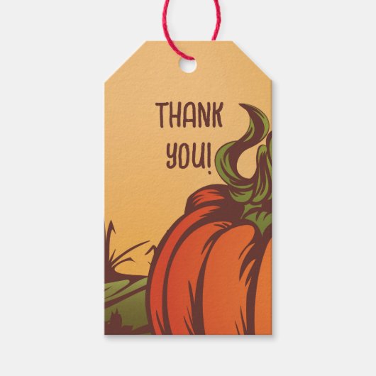 Eenzame pompoen op het veld. De herfst verlaat her Cadeaulabel (Voorkant)